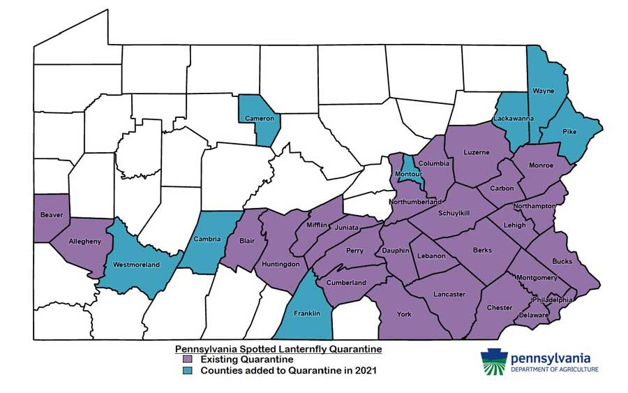 Spotted Lantern Fly Quarantine Map